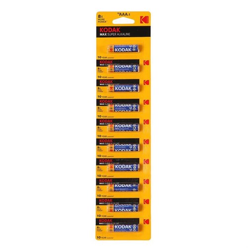 Батарейка алкалиновая Kodak Max, AAA, LR03-10BL, 1.5В, отрывной блистер, 10 шт. 475481 - фото 17087944