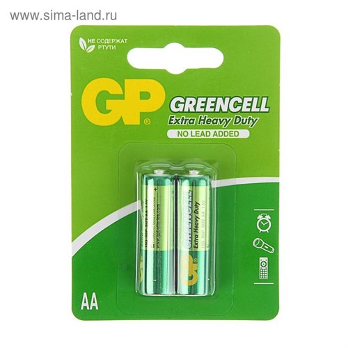 Батарейка солевая GP Greencell Extra Heavy Duty, AA, R6-2BL, 1.5В, блистер, 2 шт. 741215 - фото 17088161