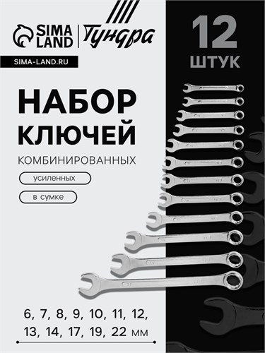 Набор ключей комбинированных усиленных в сумке ТУНДРА, 6 - 22 мм, 12 шт. 878132 - фото 17089862