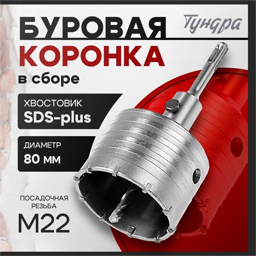 Коронка буровая в сборе ТУНДРА, SDS-plus, М22 х 80 мм 1032465 - фото 17090466
