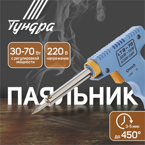 Паяльник-пистолет с регулировкой мощности ТУНДРА, 30-70Вт, 220 В 1026065 - фото 17090640