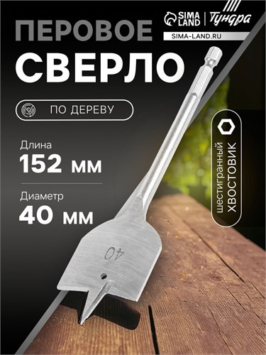 Сверло по дереву перовое ТУНДРА, шестигранный хвостовик, 40 х 152 мм 1032506 - фото 17090794