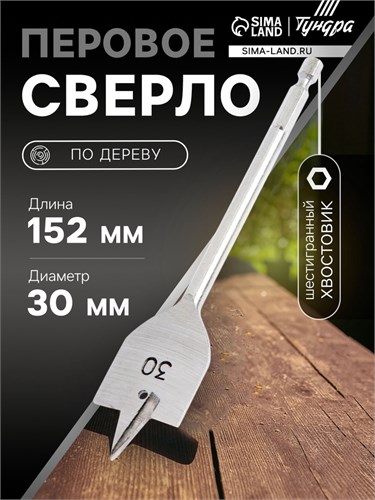 Сверло по дереву перовое ТУНДРА, шестигранный хвостовик, 30 х 152 мм 1032501 - фото 17090850