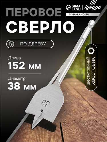 Сверло по дереву перовое ТУНДРА, шестигранный хвостовик, 38 х 152 мм 1032505 - фото 17091121