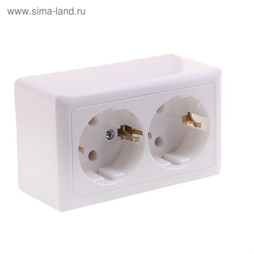 Розетка двойная SE "Хит", 16 А, 250 В, накладная, с з/к, IP20, белая, RA16-238-B 1182328 - фото 17091520