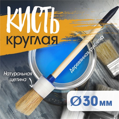 Кисть круглая ТУНДРА, натуральная щетина, деревянная рукоятка, № 6, 30 мм 881552 - фото 17091865