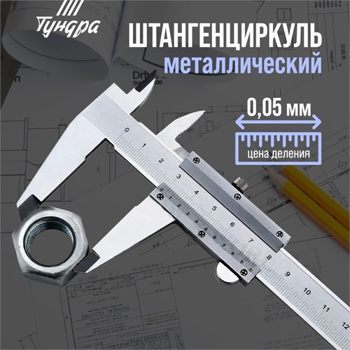 Штангенциркуль ТУНДРА, металлический, с глубиномером, цена деления 0.05 мм, 100 мм 1112958 - фото 17091906