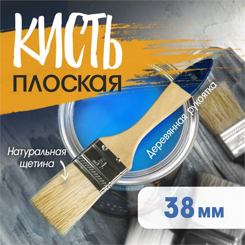 Кисть плоская ТУНДРА, натуральная щетина, деревянная рукоятка, 1.5", 38 мм 881503 - фото 17092956