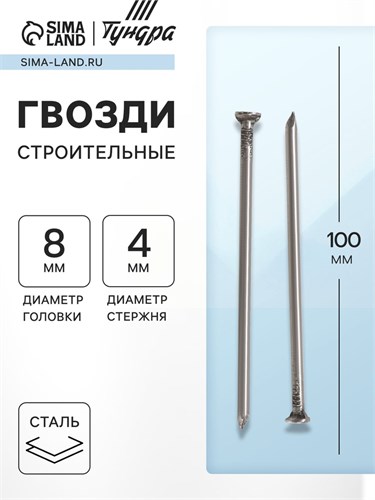 Гвозди ТУНДРА krep, строительные, без покрытия, 4х100 мм, 5 кг 2400484 - фото 17098884