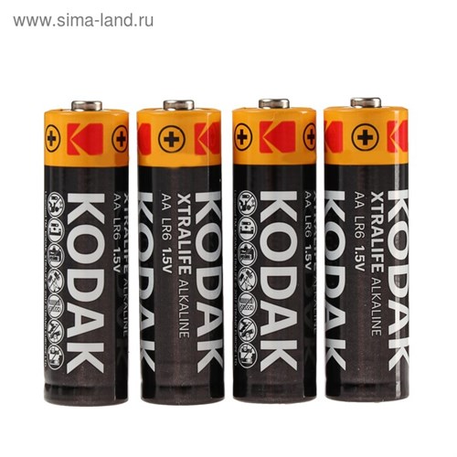 Батарейка алкалиновая Kodak XtraLife, AA, LR6-4S, 1.5В, спайка, 4 шт. 2478483 - фото 17099569