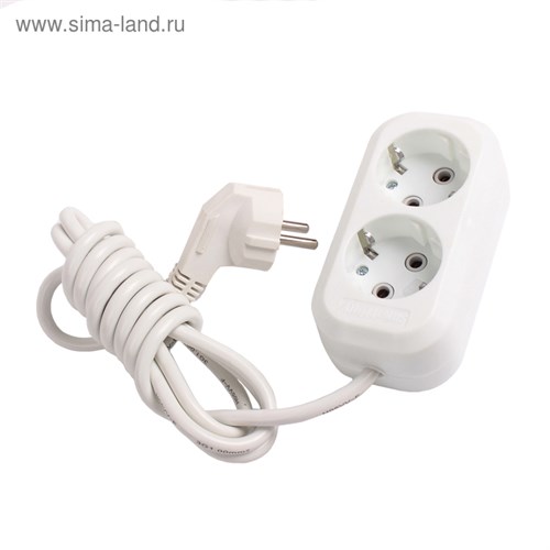 Удлинитель Smartbuy, 2 розетки, 2 м, 16 А, 3500 Вт, ПВС 3х1 мм2, с з/к, белый 3032290 - фото 17103873