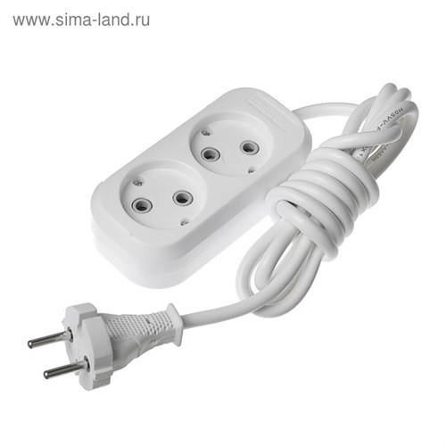 Удлинитель Smartbuy, 2 розетки, 2 м, 10 А, 2200 Вт, ПВС 2х1 мм2, без з/к, белый 3032277 - фото 17104414