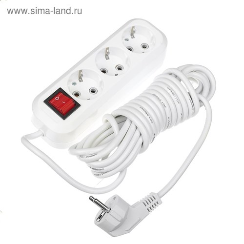 Удлинитель Smartbuy, 3 розетки, 5м, 16 А, 3500 Вт, ПВС 3х1 мм2, с з/к, с выкл., белый 3032305 - фото 17104417