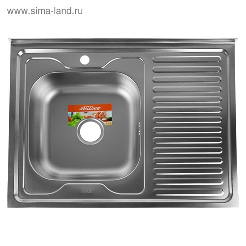 Мойка кухонная Accoona AC6080-L, накладная, левая, толщина 0.6 мм, 800х600х165 мм, декор 3303727 - фото 17105040