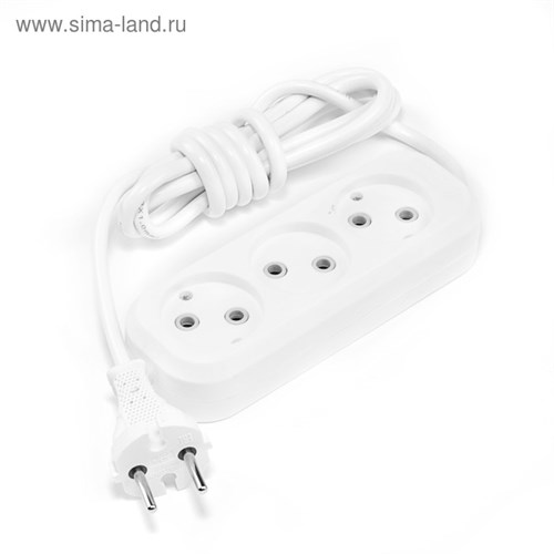 Удлинитель Smartbuy, 3 розетки, 2 м, 10 А, 2200 Вт, ПВС 2х1 мм2, без з/к, белый 3032280 - фото 17105489