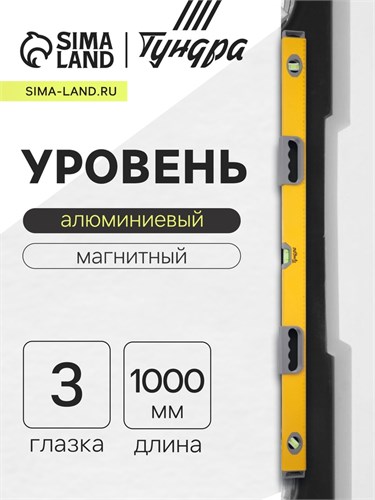 Уровень алюминиевый магнитный ТУНДРА, эргономичные ручки, 3 глазка, 1000 мм 2964646 - фото 17107225