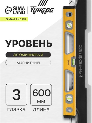 Уровень алюминиевый магнитный ТУНДРА, фрезерованный, эргономичные ручки, 3 глазка, 600 мм 2964647 - фото 17107234