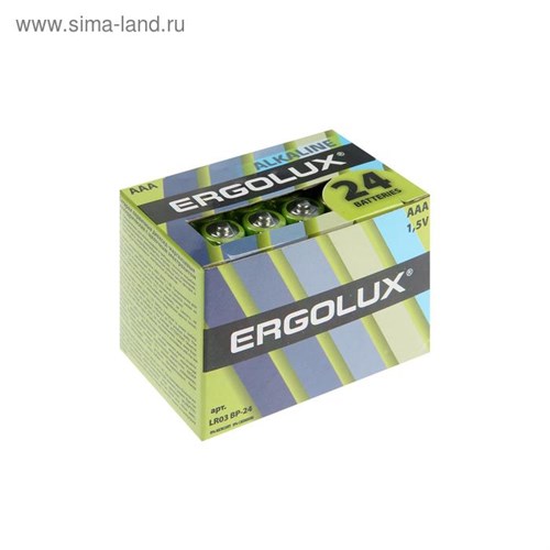 Батарейка алкалиновая Ergolux, AAA, LR03-24BOX (LR03 BP-24), 1.5В, набор 24 шт. 3781547 - фото 17109146