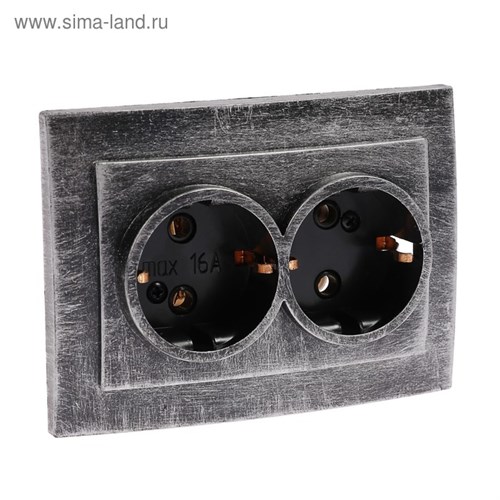 Розетка "Элект" RS 16-238-ЧС, 16 А, 250 В, двухместная, скрытая, с з/к, черная под серебро 4364470 - фото 17114015