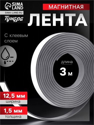 Магнитная лента ТУНДРА, с клеевым слоем, 12.5 х 1.5 мм, длина 3 м 4334647 - фото 17116118