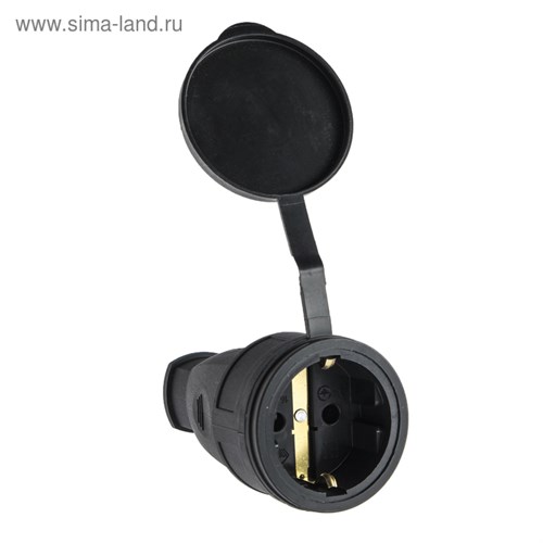Розетка переносная 16-005, 16 А, 250 В, IP44, с з/к, с заглушкой, каучук, черная 4652070 - фото 17116468