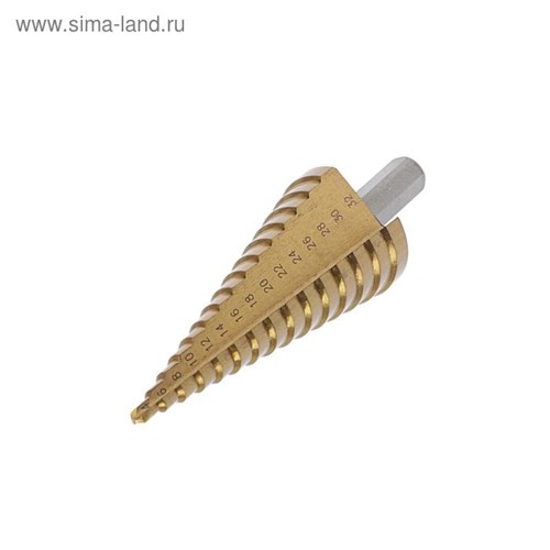 Сверло ступенчатое ТУНДРА, HSS, TiN, трехгранный хвостовик, 4 - 32 мм 4606767 - фото 17116918