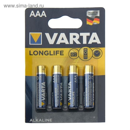 Батарейка алкалиновая Varta LongLife, AAA, LR03-4BL, 1.5В, блистер, 4 шт. 5217290 - фото 17120951