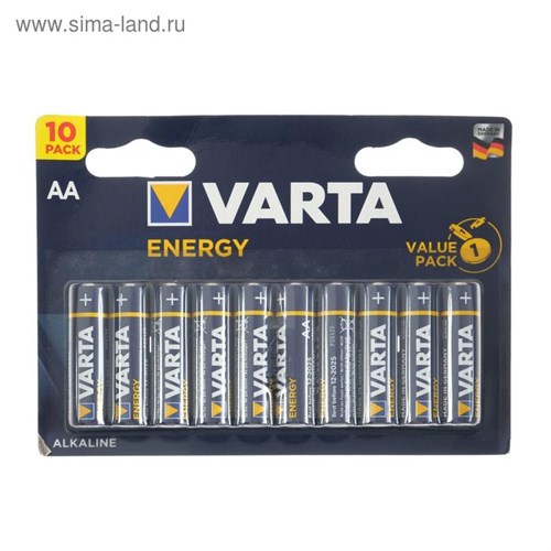 Батарейка алкалиновая Varta Energy, AA, LR6-10BL, 1.5В, блистер, 10 шт. 5217302 - фото 17120959