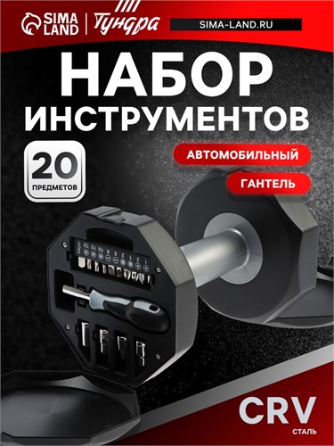 Набор инструментов ТУНДРА, подарочный пластиковый кейс "Гантель", 20 предметов 5084191 - фото 17122567