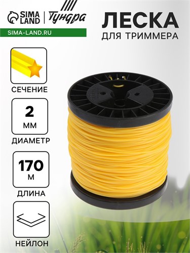 Леска для триммера ТУНДРА, сечение круг, d=2 мм, 170 м, нейлон 5443165 - фото 17126374