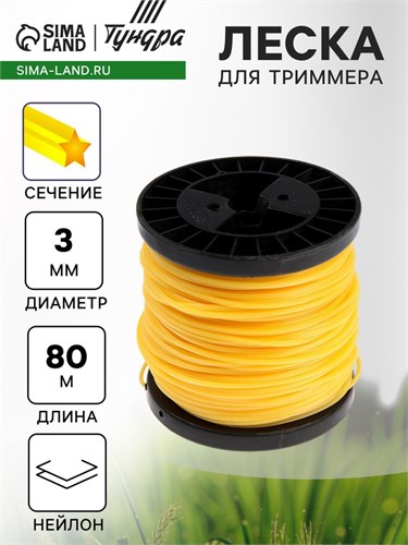 Леска для триммера ТУНДРА, сечение звезда, d=3 мм, 80 м, нейлон 5443174 - фото 17126395