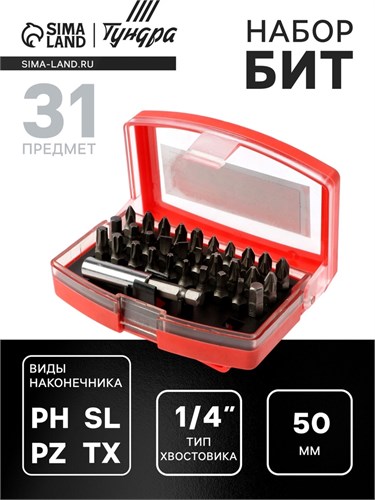 Набор бит ТУНДРА, PH-SL-PZ-Hex-Torx, 31 предмета 5354678 - фото 17127413