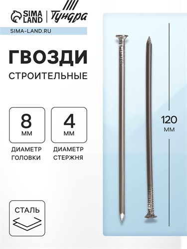 Гвозди ТУНДРА krep, строительные, без покрытия, 4х120 мм, 1 кг 6942917 - фото 17127811