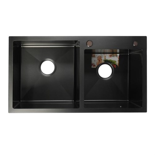 Мойка кухонная AFLORN AF97843B-D, врезная, двойная, S=3,0 и 0,8мм, 78х43х22см, сифон, графит 6957239 - фото 17127862