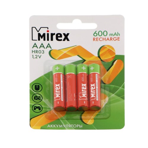 Аккумулятор Mirex, Ni-Mh, AAA, HR03-4BL, 1.2В, 600 мАч, блистер, 4 шт. 7750040 - фото 17135490