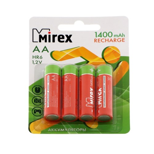 Аккумулятор Mirex, Ni-Mh, AA, HR6-4BL, 1.2В, 1400 мАч, блистер, 4 шт. 7750045 - фото 17135500