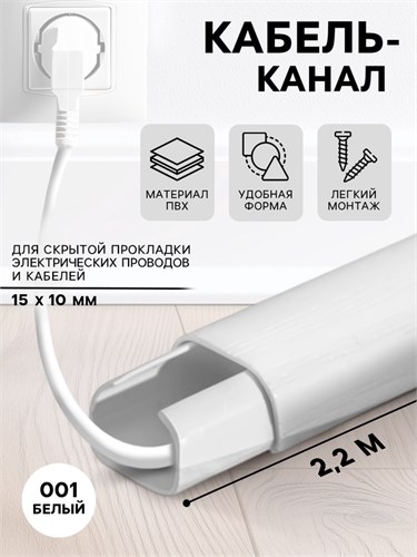 Кабель-канал 15х10мм 2,2м "Деконика"  001 Белый 9159813 - фото 17140404