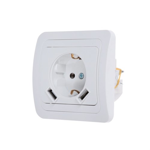 Розетка IN HOME "CLASSICO",  16 А+ 2 USB 2 А, одноместная, 230 В, встраиваемая, с з/к, белая 9170953 - фото 17140412