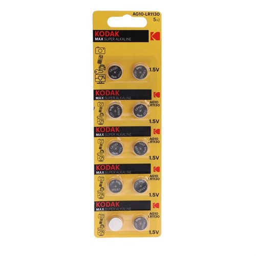 Батарейка алкалиновая Kodak, AG10 (G10, 389, LR1130, LR54)-10BL, 1.5В, блистер, 10 шт. 9336795 - фото 17143704