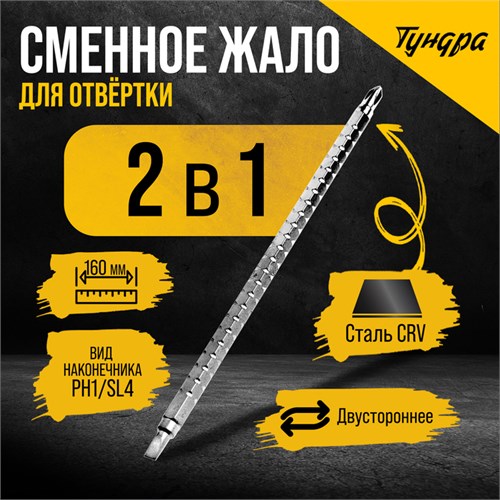 Сменное жало для отвертки ТУНДРА, CrV, двухстороннее, SL4 - PH1, 160 мм 7805411 - фото 17145955