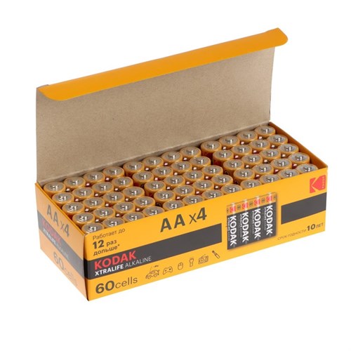 Батарейка алкалиновая Kodak Xtralife, AA, LR6-60BOX, 1.5В, бокс, 60 шт. 9579267 - фото 17149560