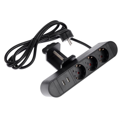 Розеточный блок на струбцине Luazon, 16А, трёхместный, 2xUSB, 2.1 A, провод 1,8 метра, черн. 9458918 - фото 17150291