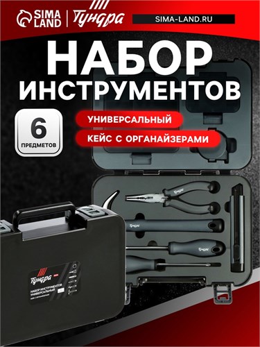 Набор инструментов универсальный ТУНДРА ПРОФИ, кейс с органайзерами, 6 предметов 9863946 - фото 17159334