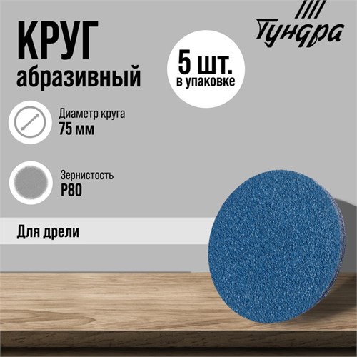 Круг абразивный шлифовальный ТУНДРА, по нержавеющей стали, для дрели, М8, 75 мм, P80, 5 шт.   971819 9718192 - фото 17161157