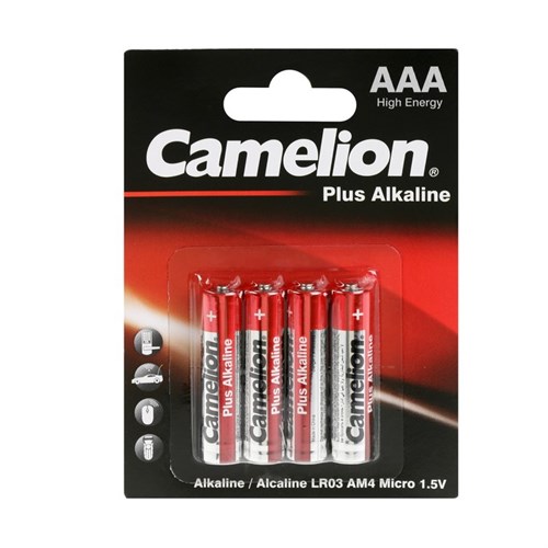 Батарейка алкалиновая Camelion Plus, ААА, LR03-4BL, блистер, 4 шт. 10302696 - фото 17165099