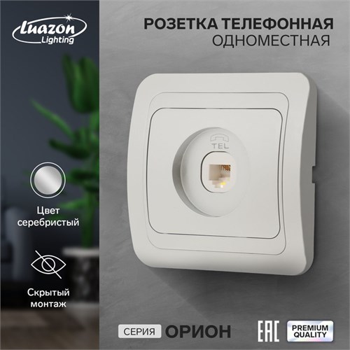 Розетка телефонная одноместная Luazon Lighting "Орион", скрытая, серебристая 9919863 - фото 17165938