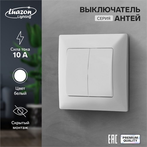 Выключатель Luazon Lighting "Антей", 10 А, 2 клавиши, скрытый, белый 9925745 - фото 17165988