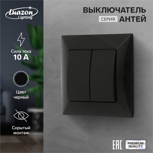 Выключатель Luazon Lighting "Антей", 10 А, 2 клавиши, скрытый, черный 9925748 - фото 17165998