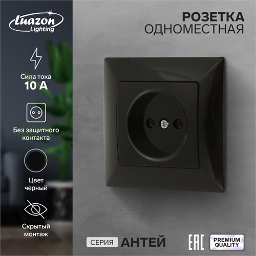 Розетка одноместная Luazon Lighting "Антей", 10 А, скрытая, без з/к, черная 9925768 - фото 17166039