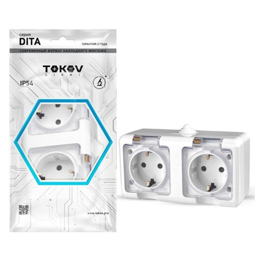 Розетка TOKOV ELECTRIC, Dita, 2-м, 16А, IP54, 250В, с з/к, с прозр. кр, белый, TKL-DT-R2Z-C01T-IP54 10404696 - фото 17171239